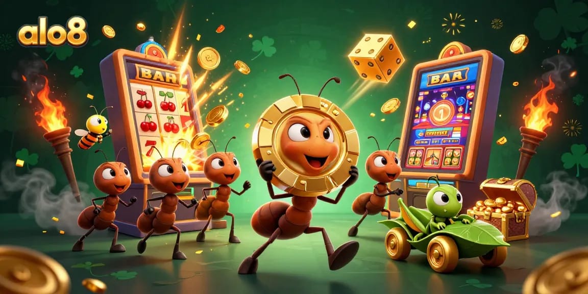 Engage with the vibrant action of alo8's thrilling casino heist featuring ants and golden treasures.