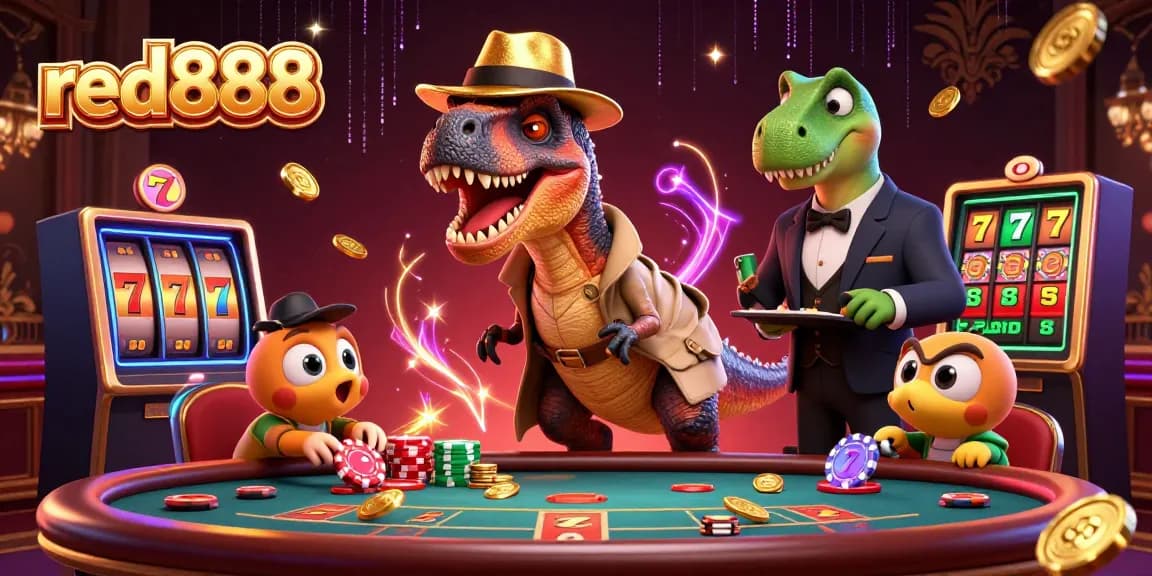 Experience the exciting world of red888 with a velociraptor card counter and casino action!