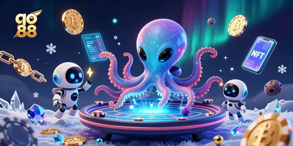 Engage in thrilling casino action with go 88, where an alien octopus operates a futuristic poker table.
