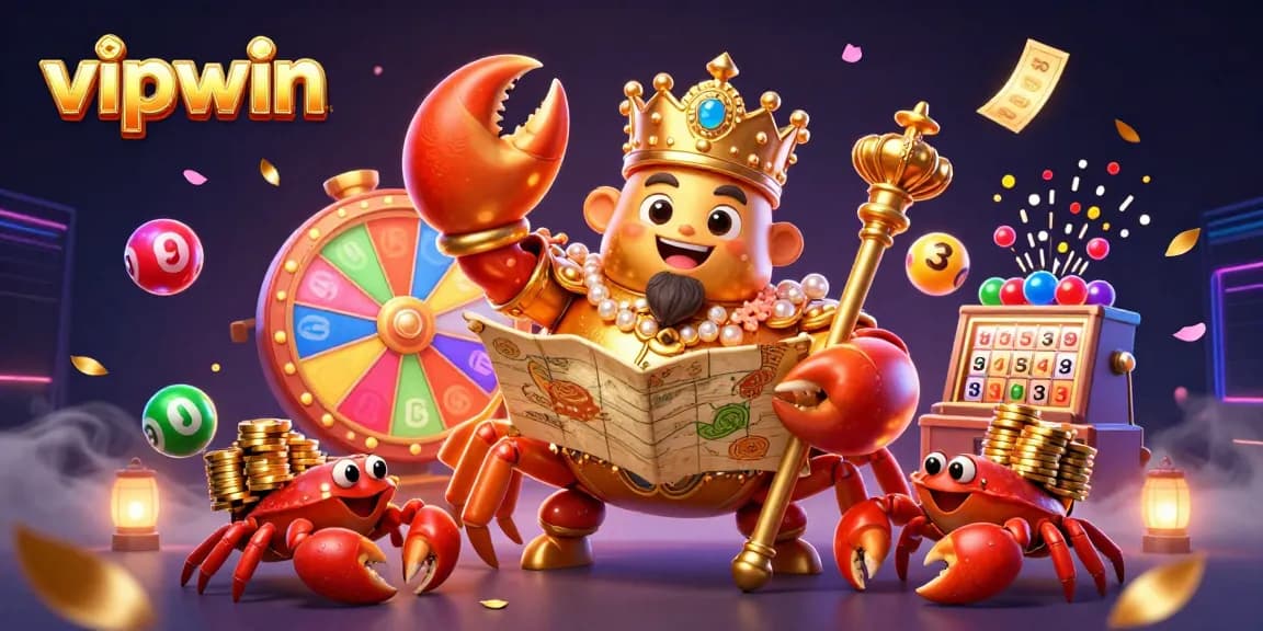Experience the captivating thrill of vipwin with a vivid golden crab emperor and dynamic lottery elements.