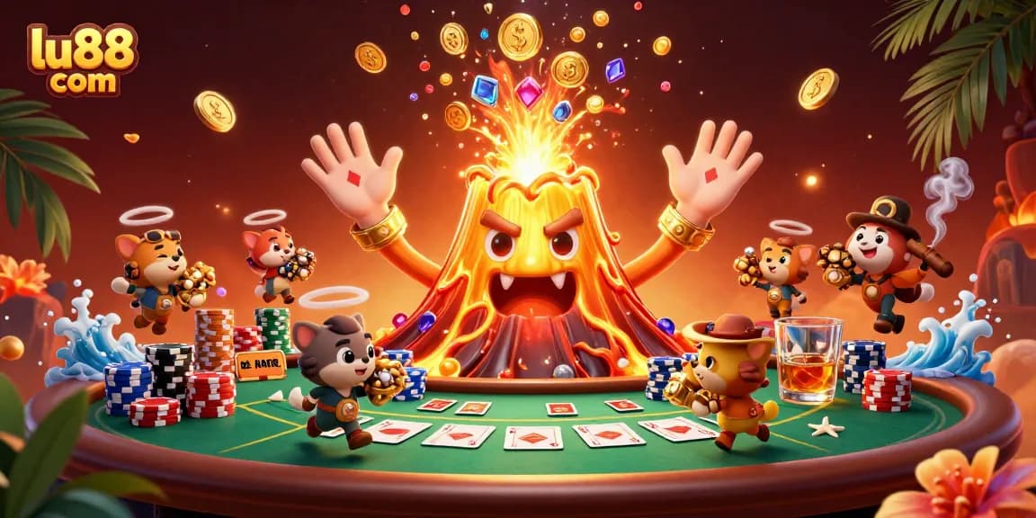 Experience winning thrills at lu88 com with this colorful casino scene showcasing poker excitement.