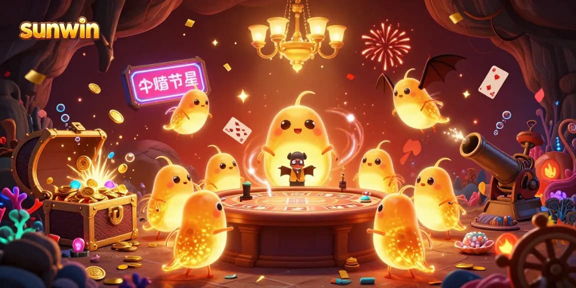 Experience sunwin's vibrant cave casino brought to life with glowing glowworms and immersive game elements.