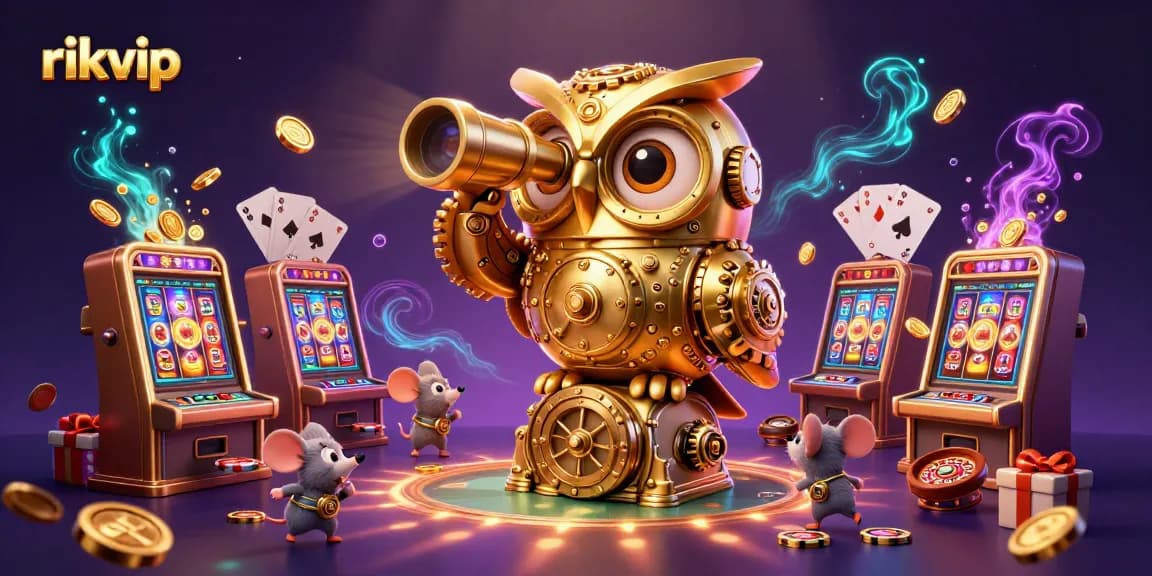 Engage with rikvip's vibrant casino experience featuring a golden owl and exciting games.