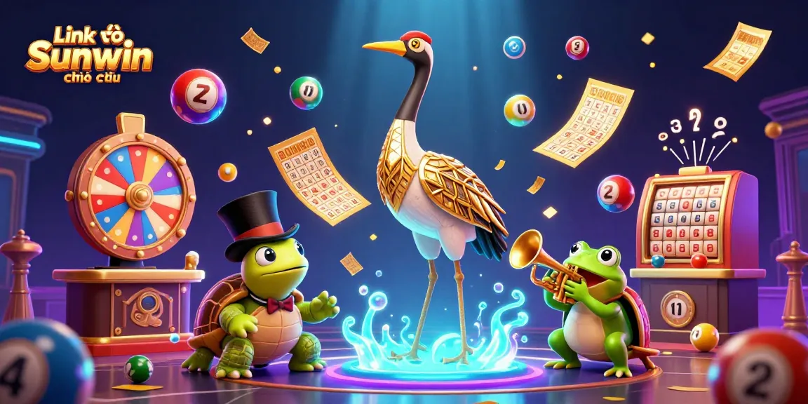 Engage with Link vào Sunwin chính thức and enjoy vibrant 3D casino illustration showcasing festive game elements.