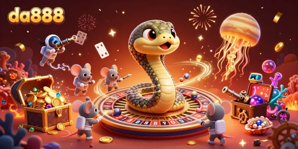 Experience the excitement of da888 as astronaut mice engage in cosmic roulette, surrounded by treasures and celebration.