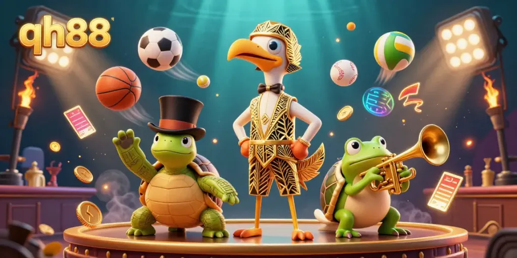 Experience high-energy play at qh88 with cartoon characters celebrating at a speakeasy.