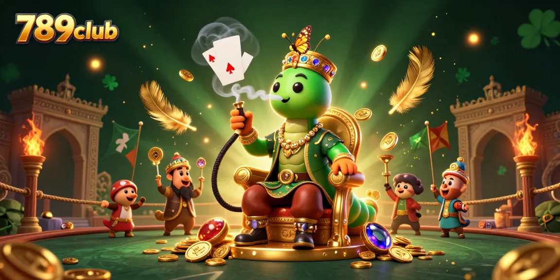 Experience the vibrant 789club scene with a playful caterpillar character amidst dynamic casino elements.