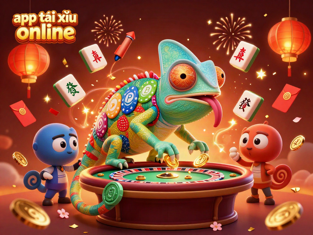 Engage with the app tài xỉu online through a festive 3D casino atmosphere showcasing vibrant gaming elements.