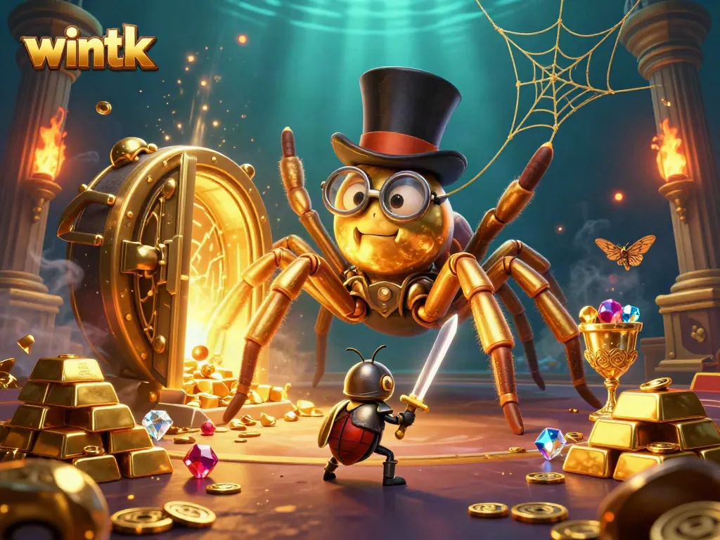 Engage in the thrill of wintk with a vibrant 3D casino scene filled with gold and excitement.