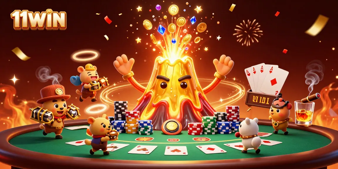 Experience the thrill of 11WIN with a vibrant casino-themed eruption of coins and treasures!