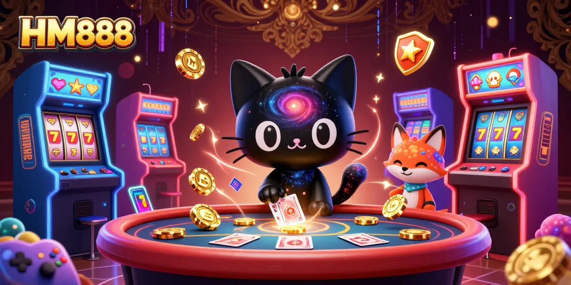 Experience the thrilling gameplay of HM888 as cat and fox characters captivate a cosmic casino.