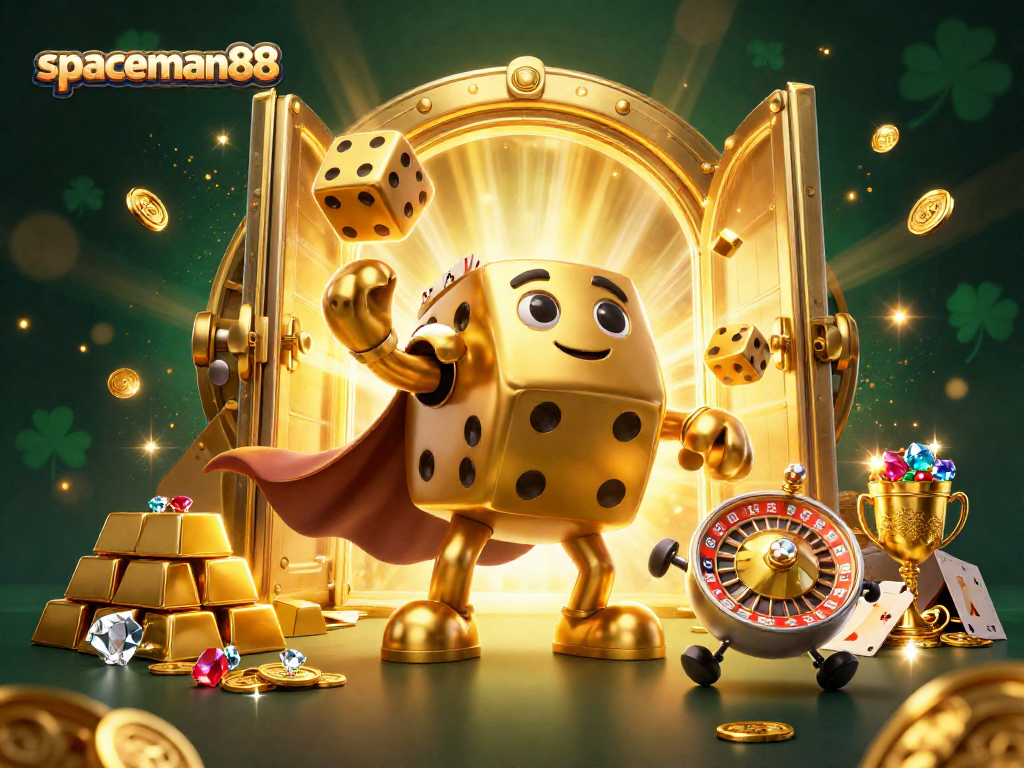 Experience thrilling wins with spaceman88 in this captivating casino scene filled with golden treasures.