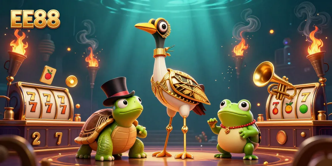 Experience excitement at EE88 with a vibrant 3D scene featuring luck symbols and rich game elements.