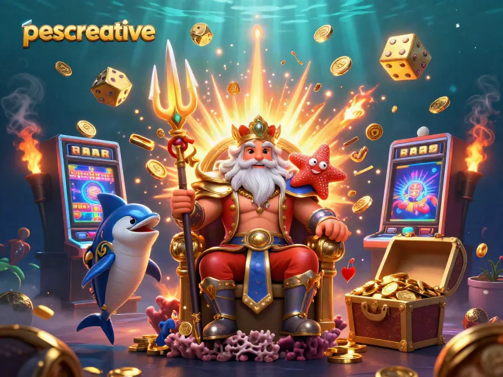 Experience thrilling wins with pescreative's vibrant casino scene featuring Neptune and exciting game elements.