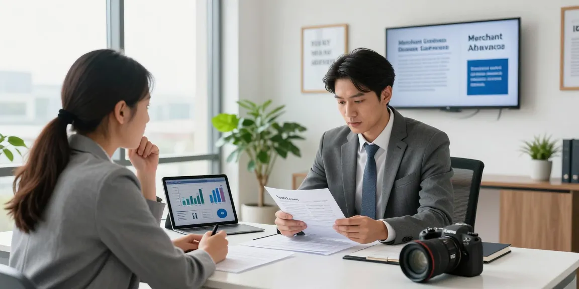 Consultation about merchant cash advance bad credit options in a professional office setting.