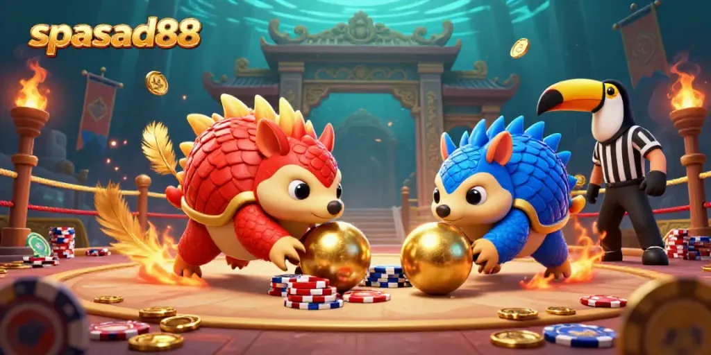 Experience vibrant action in spasad88 with rival pangolins bowling through poker chips in a dynamic casino arena.