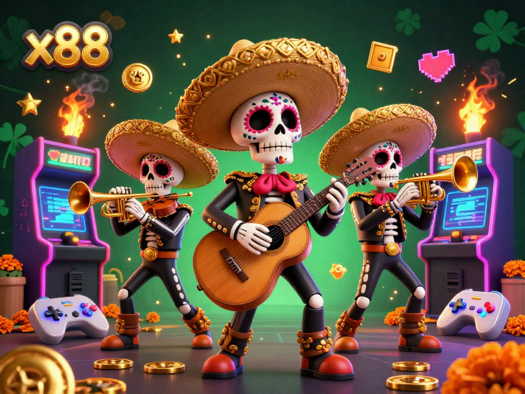 Experience exciting games at x88 with a vibrant mariachi-themed casino scene.