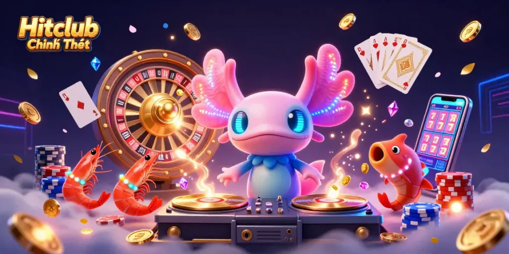 Engaging Hitclub Chính Thức scene filled with dynamic casino elements and animated characters.