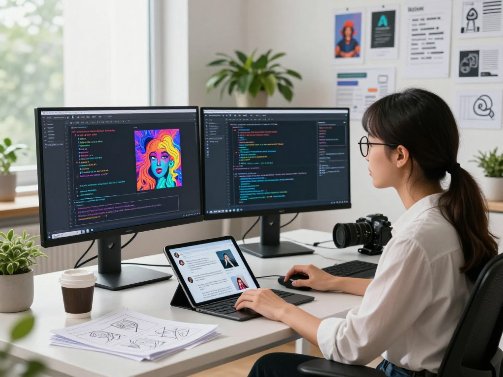 Developer utilizing nsfw ai technologies in a vibrant modern workspace.