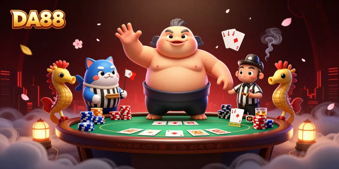 DA88 enhances your poker game in a vibrant underwater casino with fugu and seahorse fans.