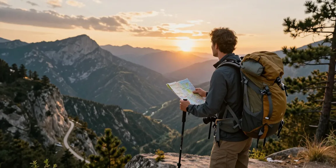 Traveler at mountain viewpoint during golden hour, embodying the spirit of adventure with rokok88 gear and scenic backdrop.