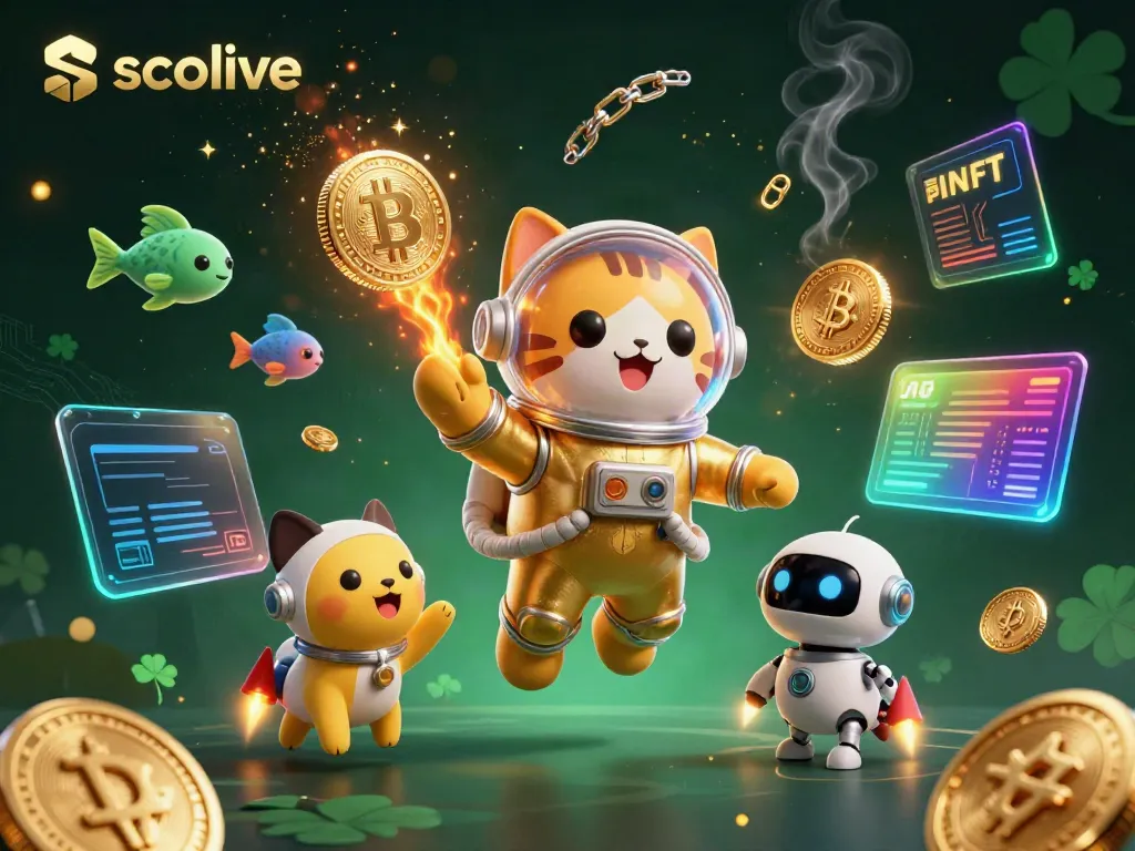 Socolive offers vibrant 3D imagery of an astronaut cat and robot dog amidst glowing crypto elements.