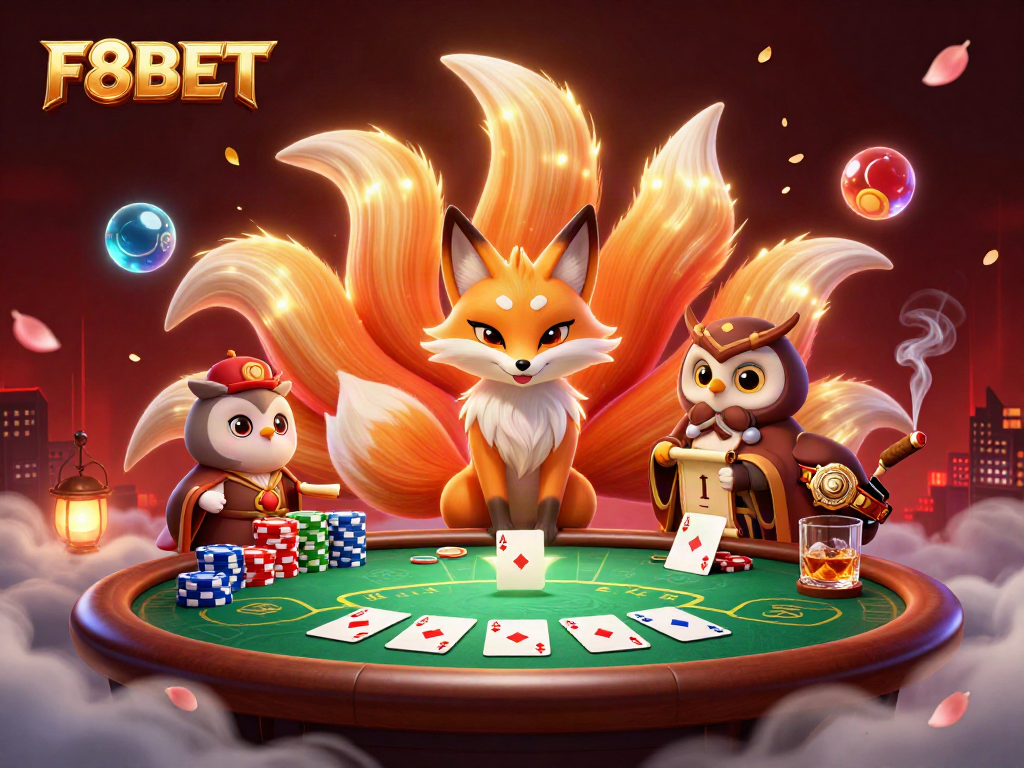 Experience F8BET's captivating world of online gaming with vibrant characters and immersive casino elements.