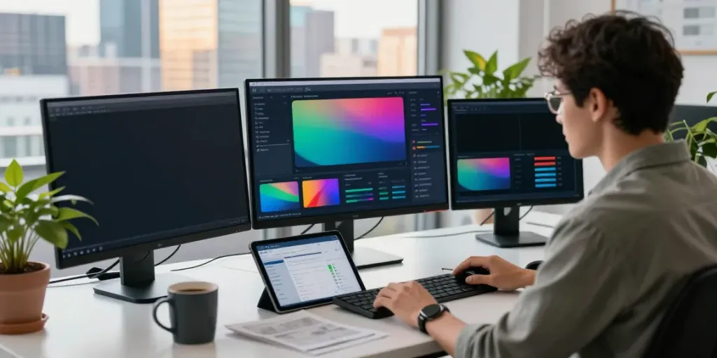 Digital marketer analyzing instant indexing metrics in a modern workspace.