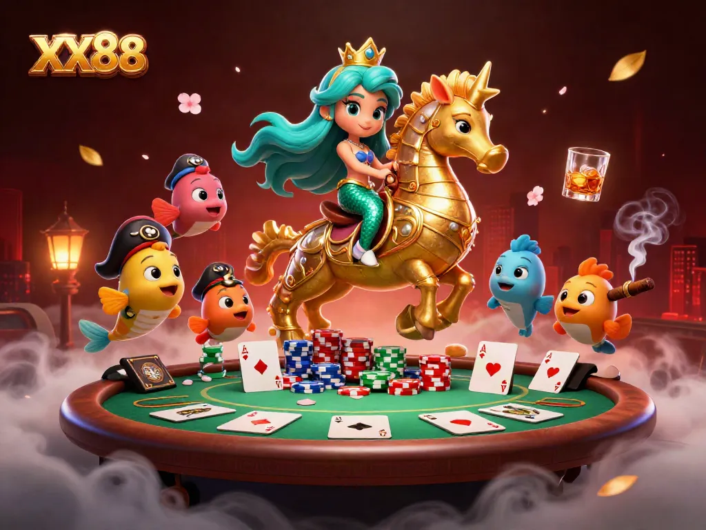 Engage in thrilling poker action with XX88 in a vibrant underwater casino adventure.