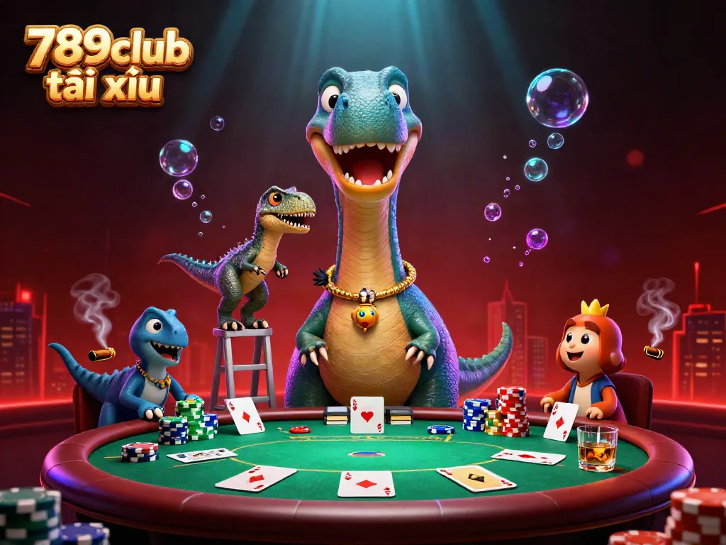 Play exciting 789club tài xỉu with unique characters and vibrant casino elements, showcasing a dynamic atmosphere.