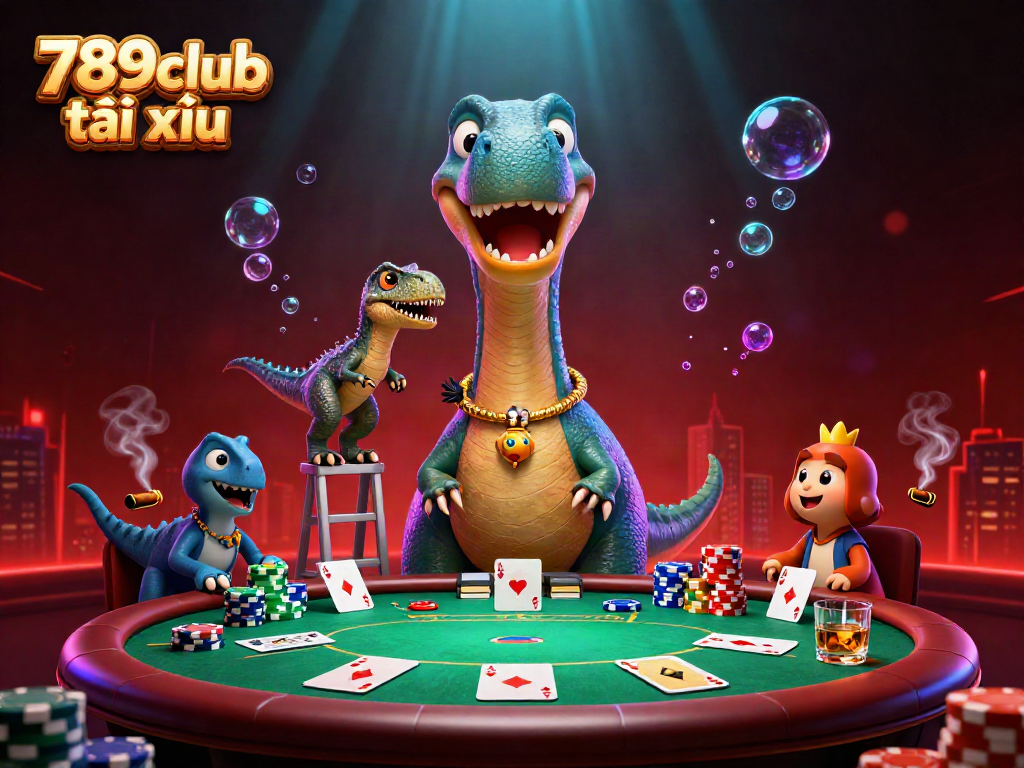 Play exciting 789club tài xỉu with unique characters and vibrant casino elements, showcasing a dynamic atmosphere.